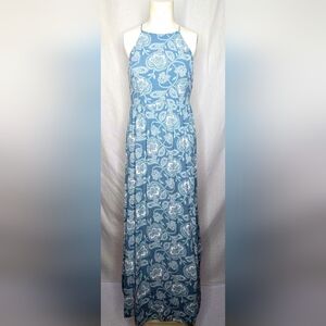 LOFT Ann Taylor Sage Blue‎ Floral Halter Maxi Resort Dress Size Small NWOT